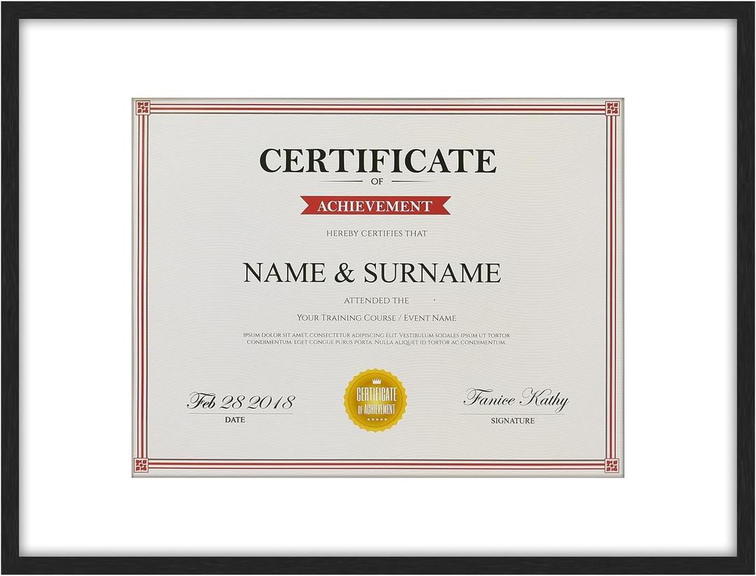 Giftgarden 12x16 Picture Frame Aluminum, Black Metal 12x16 Frames Matted to 8.5x11 Certificate Award Document for Wall Hanging, 1 Pack