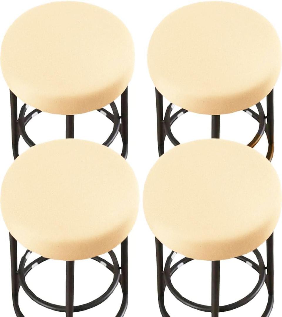 HFCNMY Stool Covers Round,4 Pack Stretch Round Bar Stool Covers Washable Bar Stool Seat Covers Stool Cushion Slipcover Elastic Bar Chair Covers for 13-18 Inch Chair (Beige)