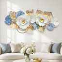 Axioglo Large 3D Metal Wall Decor,Flower Wall Art for Living Room | 51 x 22 in 3D metal wall art, hand-welded and hand-painted with layered floral depth; mounting hardware included
