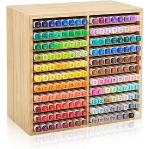 11-Tier Bamboo Marker Organizer with 22 Compartments - Holds 176 Art Markers, No Assembly Horizontal Storage Marker Rack, Bamboo Pen Holder for Desk, Classroom & Office Stationery