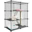 DIY Modular Cat Enclosure 3x3x2 Grid | Extra Large Indoor Cat Playpen | Foldable Black Wire Metal Cat Cage with Multi-Level Shelves | Approx. (43.7" x 29.5" x 43.3")