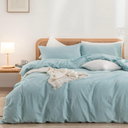 BESTOUCH Duvet Cover Set 100% Washed Cotton Linen Feel Super Soft Comfortable Chic Lightweight 3 PCs Home Bedding Set Solid Hushed Green King