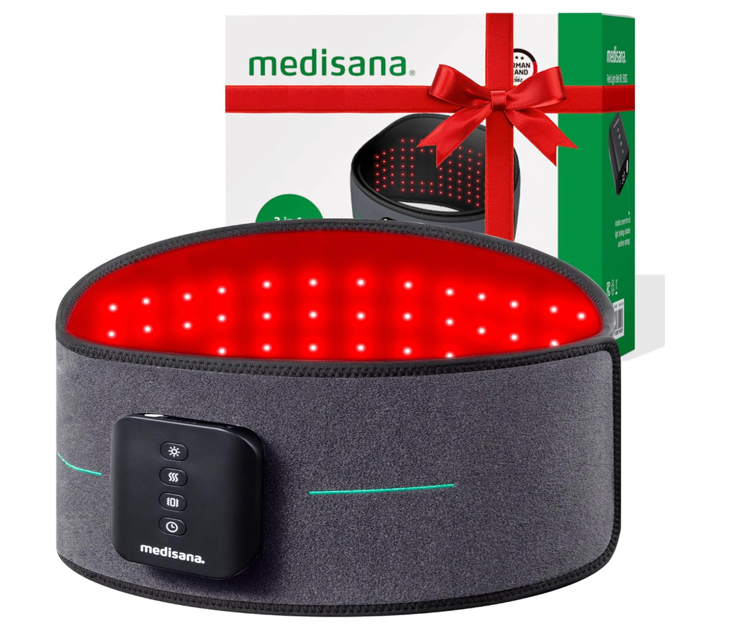 Medisana 3in1 Red Light Massager Belt, Heating Pad for Lower Back, Cordless Wearable Near Infrared & Red Light Therapy Belt Back Wrap with Adjustable Heat and Vibration for Lower Back Pain Relief