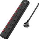 8 Outlet Heavy Duty Power Strip with 8 Individual Switches,Moutable Metal Power Strip Surge Protector 1200 Joules,6FT 14AWG Extension Cord,15A 1800W 125V 60Hz (Black)