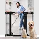 40" Clear Tall Dog Gate with Door, 29.5-47.2" Transparent Wide Baby Gates for Large Pet Cats, Walk Thru Extra High Doggie Gates Doorways Stairs Indoor, Pressure Mounted Safety Gates, Black