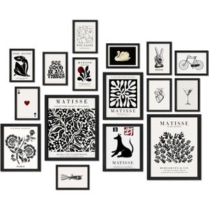 16 PCS Black and White Wall Art Decor, Matisse Abstract Gallery Wall Prints for Bedroom, Minimalist Posters for Living Room Aesthetic, Collage Kit Pictures, Dorm Home Decor (11"x14" Unframed)