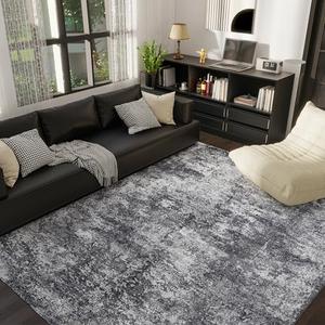 ARKIIKI 5x7 Washable Area Rug for Living Room, Non-Slip Soft Modern Abstract Large Carpet, Low Pile Neutral Rugs for Bedroom, Dining Room, Home Office, Dorm, Indoor Decor, Black and Grey