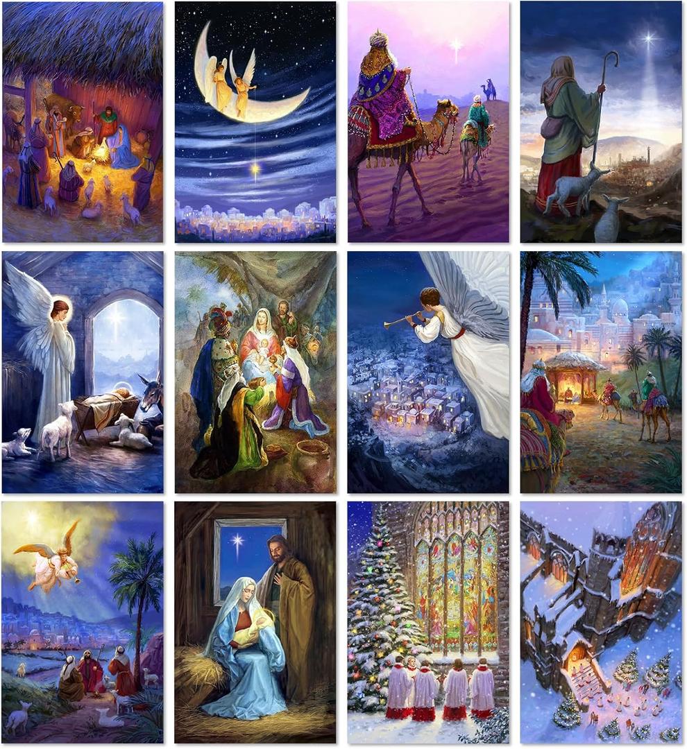 36 Pack Christmas Greeting Cards Bulk Holy Night Blank Note Cards with Envelopes Matching Seal Stickers for Holiday Xmas, 4 x 6 Inch