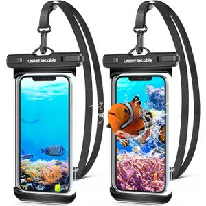 UNBREAKcable Waterproof Phone Pouch-2 Pack IPX8 Waterproof Phone Case for iPhone 16 15 14 13 12 11 Pro Max & Samsung S25 S24 S23-Dry Bag & Travel Essentials for Beach, Pool, Kayak & Cruise-7" Black