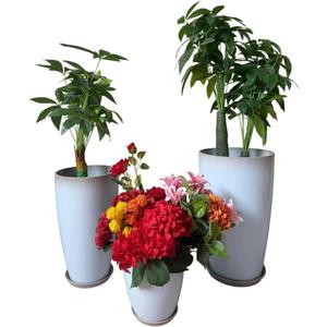 24,21,11 Inch Large Plastic Planters with Drainage Hole and Saucer - Set of 3 Tall Plant Pots Indoor Flower Pot Tall Round Planters Outdoor Large Tall Planter