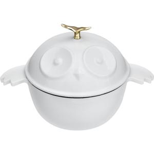 Owl Shaped Cast Iron Dutch Oven with Lid 1.5 qt Enameled Dutch Oven for Bread Baking,White