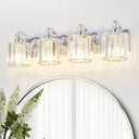 4-Light Modern Bathroom Light Fixture Chrome Vanity Lights Over Mirror Wall Sconce Lighting with K9 Crystal Shades Bathroom Wall Lamp E26 Base for Bedroom, Living Room, Hallway, Cabinet