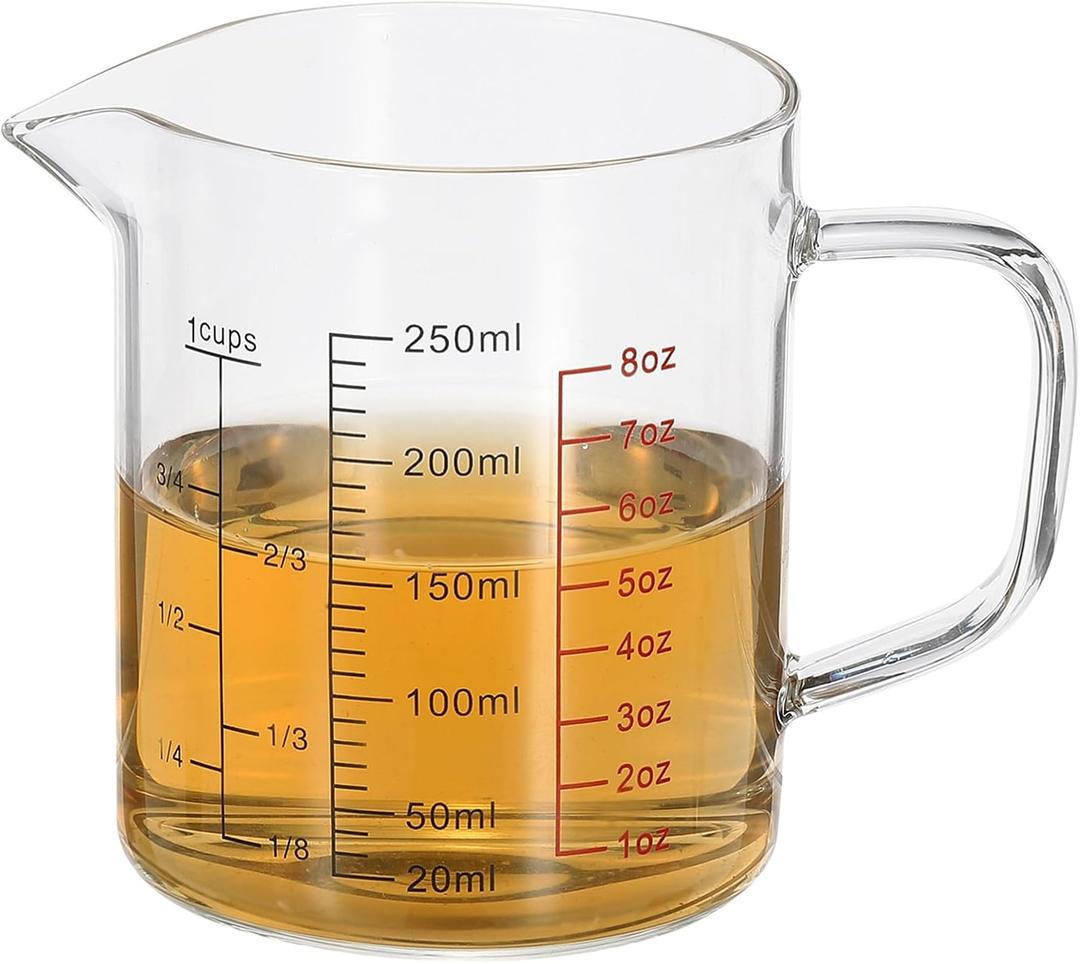 PATIKIL Glass Measuring Cup with Handle, 220ml Glass Liquid Beaker Liquid Measure Cup with V-shaped Spout and Scales for Kitchen Restaurant, Clear