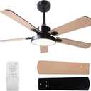 52 Inch Ceiling Fans with Lights, Indoor Ceiling Fan with Remote Control, 6 Speeds DC Reversible Motor, Timing, LED Dimmable, Modern Ceiling Fan for Bedroom Living Room