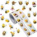 1000Pcs Bee Stickers Roll, 2 Rolls 20 Styles Self-Adhesive Stickers for Kids - Waterproof for Classroom Rewards, Birthday Party Favors, Scrapbooking & Water Bottle Decals (Bumble Bee Theme)