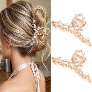 CAKURE Gold Claw Clip Rhinestone Hair Clips Large Fancy Hair Claw Clip Hair Accessories for Women (Pack of 2) (b-gold)