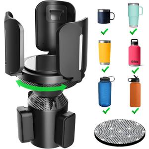 Upgraded 64oz Large Cup Holder Expander with Coaster for Car, Expandable Cup Holder Adapter with Adjustable Base, Universal Compatible with Yeti, Hydro Flasks, Owala, Other Big Bottles Mugs Drinks