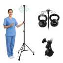 IV Pole with Wheels, Adjustable Height 36 to 77 inch, with Storage Bag | 4 Hooks & 3 Hanging Mesh Covers, Stainless Steel, Lockable Detachable Casters, Tripod Base, Folds for Hospital, Home & Travel
