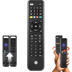 GE Universal Remote Control with Roku or Fire TV Streaming Remote Compartment, use with Samsung, Vizio, LG, Sony, Sharp, Apple TV, TCL, Smart TVs, Streaming Players, Blu-ray, DVD, 4-Device, 59046