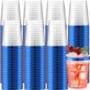 Gerrii 100 Pcs 10oz Plastic Cups Disposable Fancy Rimmed Cups Elegant Clear Drinking Tumblers for Wedding, Birthday, Halloween, Christmas, Graduation Party(Blue)