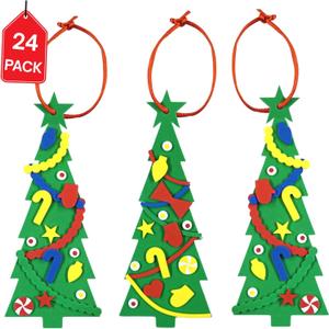 4E's Novelty 24 Pack Christmas Tree Ornament Craft for Kids, 516Pcs Bulk Foam Self Adhesive Individually Wrapped, Christmas Crafts for Kids Ages 4-8, 3-12, Toddler Holiday DIY Classroom Activities