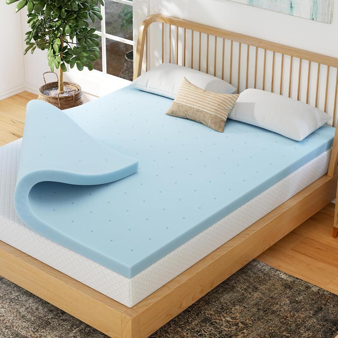 EGOHOME 3 Inch Queen Memory Foam Mattress Topper, Cooling Gel Infused & Pressure Relieving Pad in a Box, Dorm Room Essentials, CertiPUR Certified, Blue