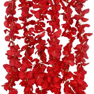 6 Pcs Wisteria Flower Garlands Red Artificial Wisteria Hanging Flowers 6.7 Feet Silk Flowers Vines Hydrangea Garland for Backdrop Wedding Arch Party Outdoor Home Wall Garden Table Decor