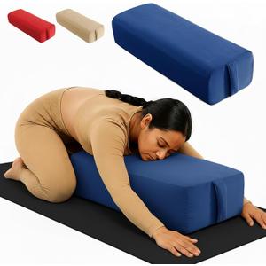 Rectangular Yoga Bolster Pillow for Meditation, Yoga & Back Support – Soft Meditation Cushion with Removable Hand Wash Cotton Cover & Carry Handle (Blue)