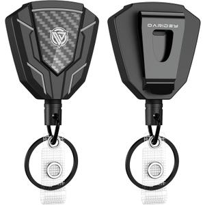 Oaridey Heavy Duty Retractable Keychain with Belt Clip, Retractable Badge Holders with Carbon Fiber Front, Badge Reels Retractable with Key Ring and 31.8 Steel Cord, 9oz Rebound - 2 Pack