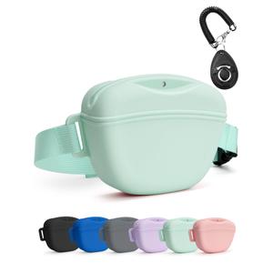 Dog Treat Pouch with Training Clicker, Upgrade Stronger Magnetic Closure to Avoid Spilling, 1.67 Cup Silicone Treat Bag Fanny Pack with Waist Belt for Pet Training Walking (Green)