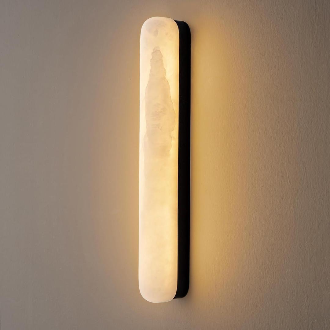 French Minimalist Style Alabaster Metal Wall Light, Personalized Single-Head Wall Lamp, LED Warm Light Flush Mount Wall Sconce,Bedrooms Living Rooms Porche Decorative Light Fixtures.