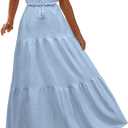 Milumia Women's Graphic Frill Trim Cami Dress Cut Out Back Sleeveless Maxi Summer Dresses (Blue, M)