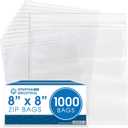 Spartan Industrial - 8” X 8” (1000 Count) 2 Mil Clear Reclosable Zip Plastic Poly Bags with Resealable Lock Seal Zipper