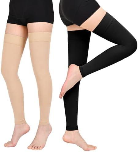 Wegitcs Thigh High Compression Stockings for Women Men, 20-30mmHg Footless Graduated Compression Socks with Silicone Band, Medical Support Sock for Varicose Veins, Edema, Post-Surgery, Sports