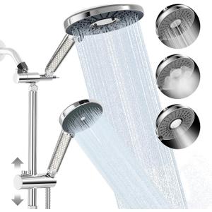 Filtered Shower Head with Handheld Shower Head High Pressure Rainfall System with Slide Bar Dual Filter Softener for Hard Water,6 Spray Modes,Adjustable Height,Chrome