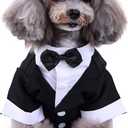 Black, White, Blue Dog Shirts for Wedding, Puppy Tuxedo, Dog Formal Wear, Doggie Tux, Suit and Tie Costume, Black, Large
