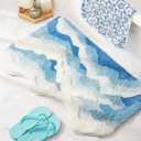 Blue Ocean Wave Bath Mat, Cute Funky Bathroom Rugs for Coastal Beach Nautical Themed Decor, Non-Slip Washable Accent Rug for Bedroom Kitchen, Trendy Tufted Shower Mats 31"x 21"