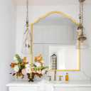 Vanity Mirror for Wall with Gold Arched Decorative Metal Frame, Scalloped Entryway Mirror for Bedroom, Bathroom, Living Room (32"x30")