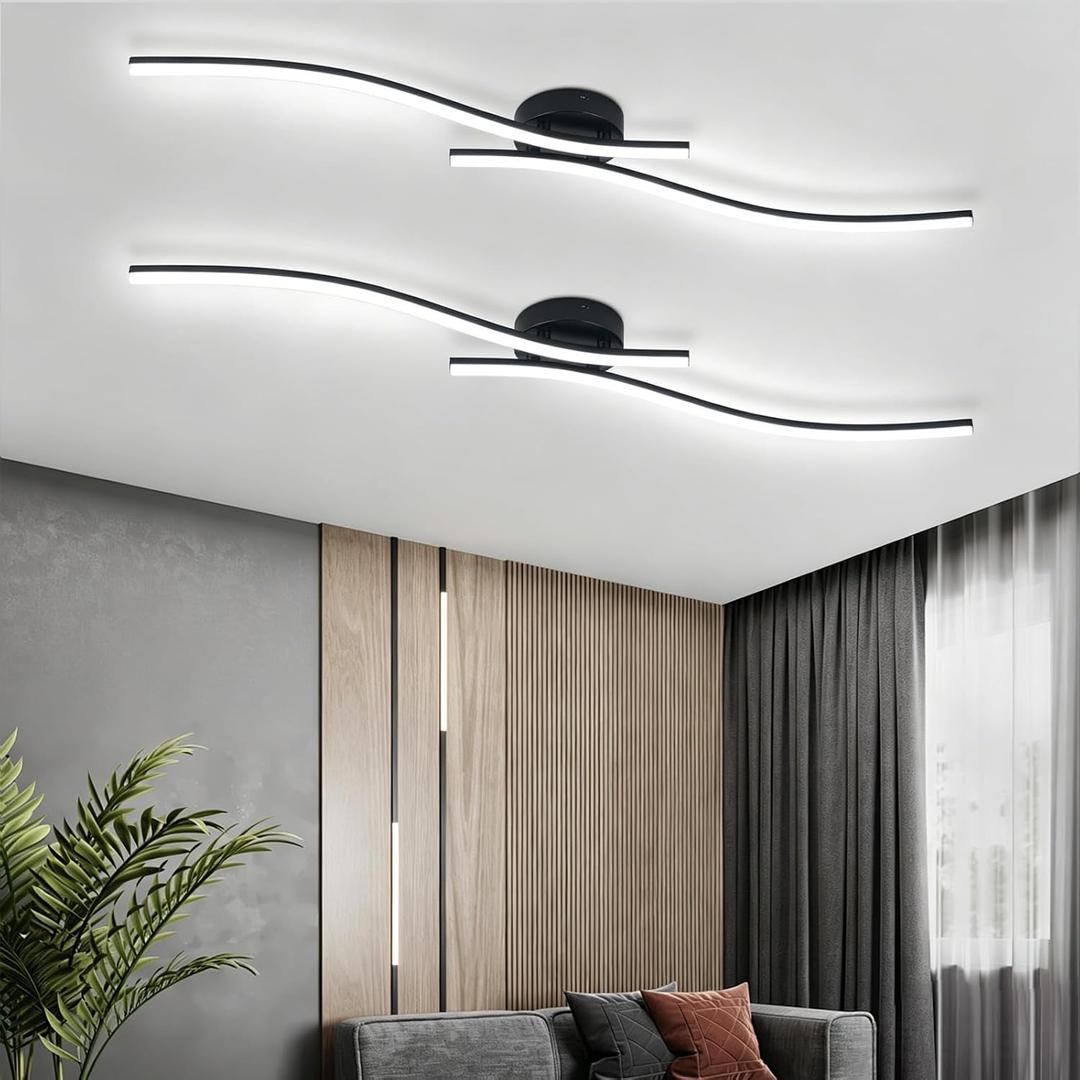 28W Linear Ceiling Light Black Modern LED Ceiling Light Fixture 6000K Aluminum 39.37Inch Long Ceiling Lamp for Hallway, Kitchen, Bedroom, Dining Room,2 Pack