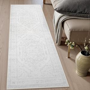 Uphome Boho Kitchen Runner Rug, 2x6 Washable Hallway Runner Rugs Non Slip, Soft Modern Entryway Carpet Runners Low Pile, Non Shedding Rug Runner for Laundry Bedroom Bathroom, Light Grey