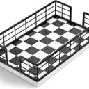 Wican Guest Towel Holder Tray for Bathroom, Oak and Iron Napkins Holder for Powder Room Dinning Table Wooden Basket for Disposable Paper Hand Towels Black and White (9.06 x 5.51 x 2.56 inches)