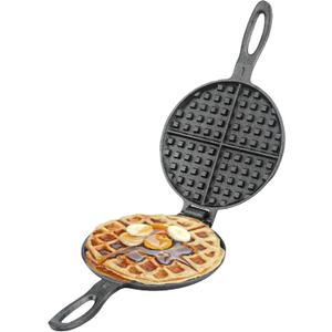 Cast Iron Waffle Maker for Stovetop or Grill, 7 inch Round Waffle Iron, Two Piece Hinged Non-Electric - Quick Heating, Easy Clean