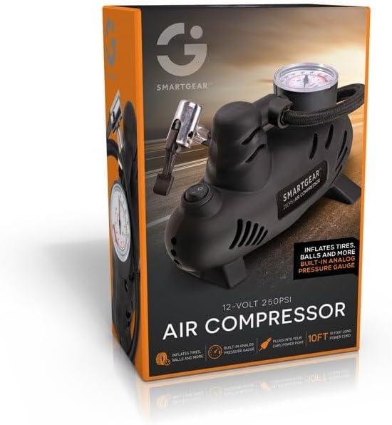 SmartGear Air Compressor 12-Volt/250 PSI 12V Powered Compressor With Inflation Tips Included, Black, STG-6245-TX
