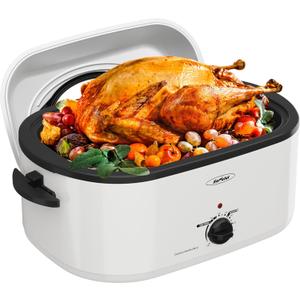 Sunvivi 22 Quart Electric Roaster with Visible & Self-Basting Lid, 30 lb Electric Turkey Roaster Oven with Removable Pan, Large Roaster with Removable Rack and Cool-Touch Handles, White