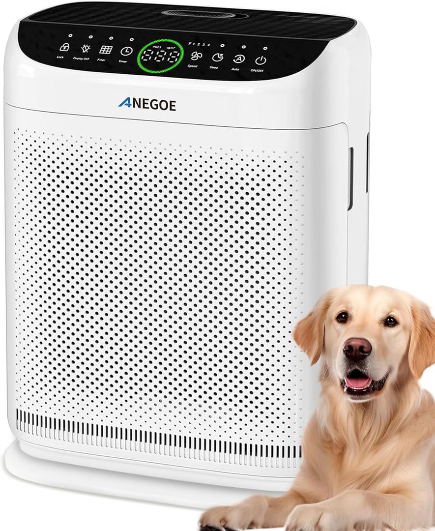 Air Purifiers for Home Large Room Up to 2500 Ft With Double Air Intake,Washable Pre-Filters, AnEgoe Pet Air Purifier for Bedroom With Remote Control,HEPA Air Cleaner for Dust, Pets,White