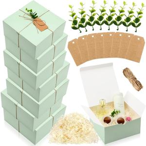 Crtiin 8 Pack Gift Boxes Set 8 x 8 x 4 Inch Green Paper Bridesmaid Proposal Gifts Box with Lids for Presents Wedding Bridal Valentine's Day Easter Mother's Day Birthday Gift Packaging Party Favors