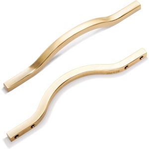 Goo-Ki Low Profile Brushed Brass Cabinet Pulls, Double Hole Centers(3.8''/5'') Zinc Alloy Handle for Drawer Cupboard Wardrobe,6 Packed