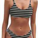 Fanuerg Women's Ribbed Bikini Sets Scoop Neck Cheeky Swimsuit Textured Two Piece Bathing Suit (Small)
