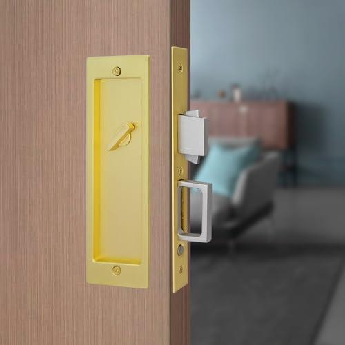 Youthua Modern Pocket Door Hardware Set - Privacy Lock with Finger Flush Pulls & Soft Close, for Sliding Barn Doors, Pocket Doors, Bedroom (Gold, Privacy)