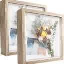 8x8 Shadow Box Frame Display Case (2 Packs) with Letter Stickers, Display Case Box for Memorabilia, Baby Items, Crafts, Tickets and Photos(Light Wood) (2pcs-natural Gray)